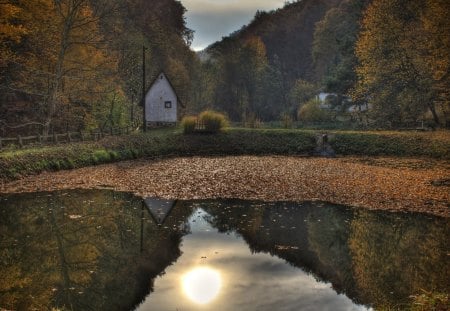 BELA PAISAGEM - arvores, natureza, lago, casa