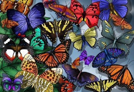 PROFUSION OF BUTTERFLIES - insects, artworks, gardens, drawings, butterflies, colourful