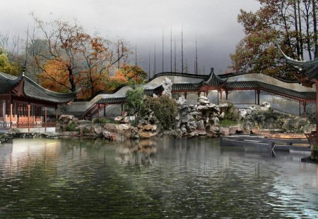 CHINA_LAKE - homes, trees, art, water