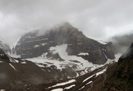 Snow in July at Banff mountains - white, photography, snow, mountains, fogs