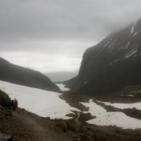 Snow on the hiking trail at Banff mountains