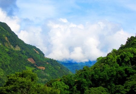 Mountain scenery - overlooking, mountain, white clouds, scenery, blue sky