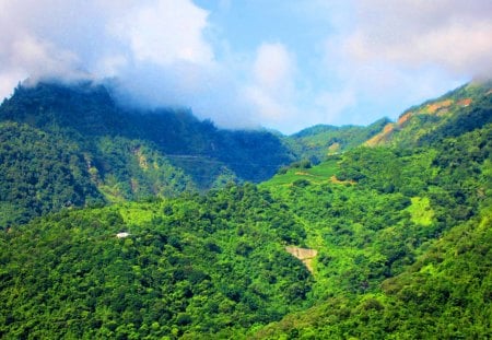 Mountain scenery - overlooking, white clouds, scenery, blue sky, mountain