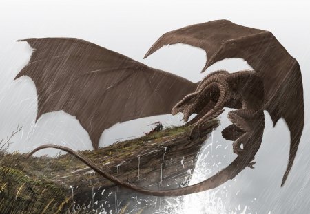 hunt - dragons, wings, fantasy, armor, flying, art, artwork, warriors, knights