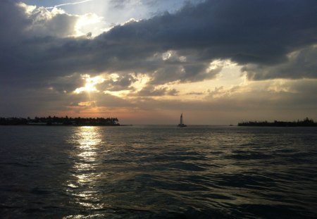 Keys Sunset - key west, water, sunset, boat