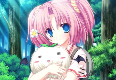 Sakura Kamazai - anime, white, anime girl, animal, sakura kamazai, 77, forest