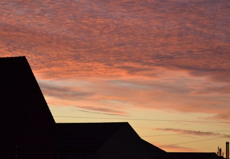 Sunrise from my window - dawn, sunset, roof, amazing, red, sunrise