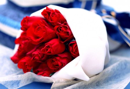 ROSE BOUQUET - roses, wrapped, red, bouquet, tender