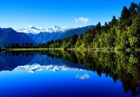 LAKE in REFLECTION - ake, sky, forests, new zealand, reflection, water, mountains