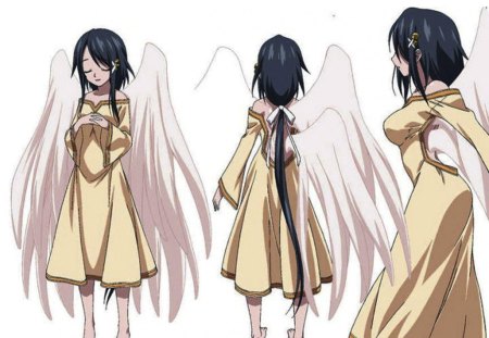 Kazane HiyoriÂ´s - flying, anime, sora no otoshimono, kazane, wings, white, black hair, angel, hiyori