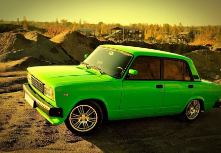 Lada tuned - wood, quarry, forest, car, lada, tuning, sand