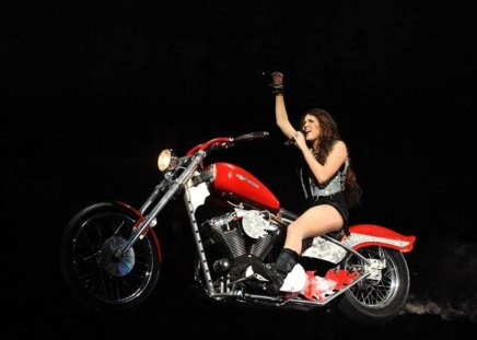 Miley Cyrus - Motorcycle Babe - motorcycle, cyrus, beautiful, model, singer, miley, miley cyrus, actress