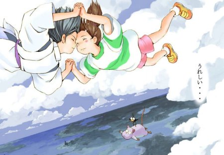 Falling in Love - fall, anime, clouds, kids