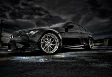 BMW_in_BLACK - clouds, car, tires, sky