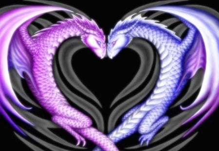 INTERTWINING LOVE - animals, dragons, myth animals, fantasy, birds, reptiles