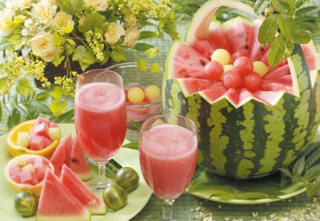 *** Watermelon salad *** - flowers, salad, melon, fruit