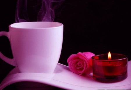 Romantic - candle, romantic, rose, cup