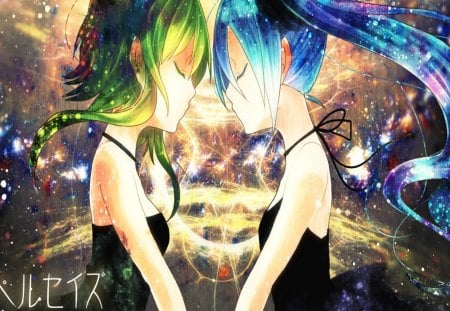 Gumi Miku and Sky Sci Fi - beauty, sweety, cool, wall, anime, new