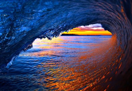 WAVE CURL - beauty, ocean, sunset, wave, sparkle