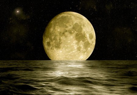 Full Moon - moon, night, ocean, nature