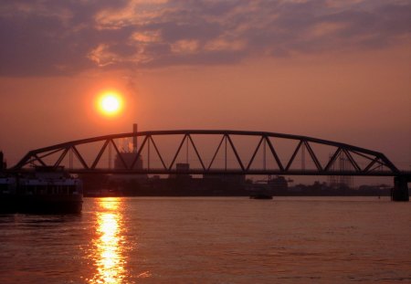 Bridge - architecture, sunset, bridges, river