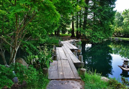 Small Wood Bridge - water, wood, park, bridge