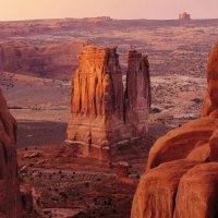 Courthouse Towers at Sunset Arches Natural Park, Utah