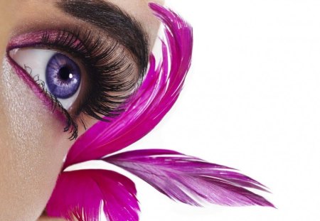 Pink feather Eye - feather, eye, girl, pink