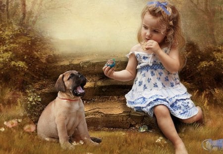 *** Beautiful girl and dog *** - girl, sandals, dress, dog