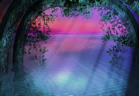 Fairy_portal - arches, light, water, vines