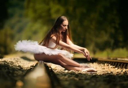 Ballerina - woman, brunette, ballerina, legs, dress