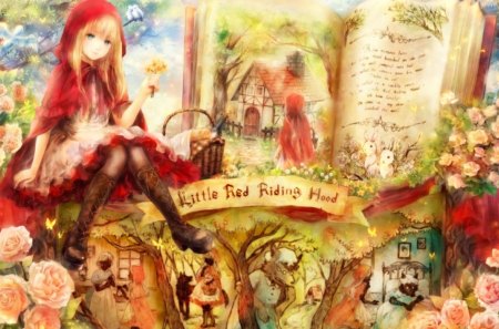 Little Red Riding Hood - anime, female, fairytale, little red riding hood, wolf, girl