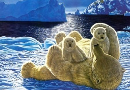 Polar_Bears_Art_by_William. - water, icebergs, bears, snow