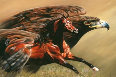 SPIRITS_TAKE_FLIGHT - bird, grass, horse, wings