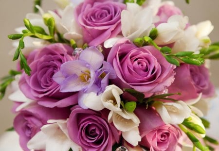 Always lovely - white, mauve, pink, green, flowers, bouquet, rose