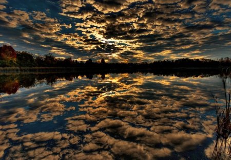 magic sunset - lake, sunset, reflection, clouds