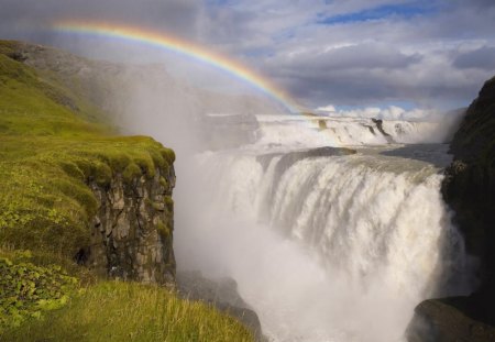 rainbow over a powerful waterfalls - gorge, rainbow, waterfall, mist