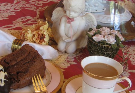 Quiet Sundayâ™¥ - rose, delicious, peaceful, loved, forever, morning, cup of coffee, sunday, table, entertainment, angel, cake, fashion