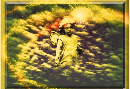 â™¥           áƒ¦~ GOLDEN â™¥ ANGEL ~áƒ¦          â™¥ - sky, angel, magic, fantasy, abstract, clouds, angels, fairy, angel wings