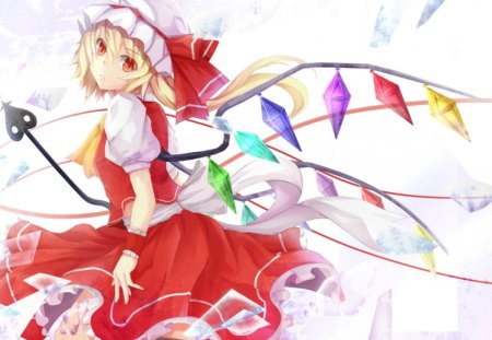 Flandre Scarlet - hat, anime, flandre scarlet, dress, girl, bow