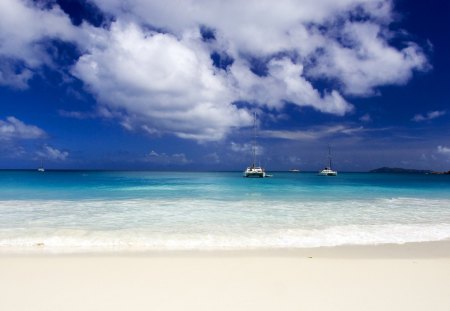 dream beach - boats, clouds, white sand, beach