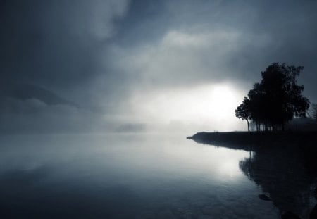 Night Fog - fog, lake, mist, nigh