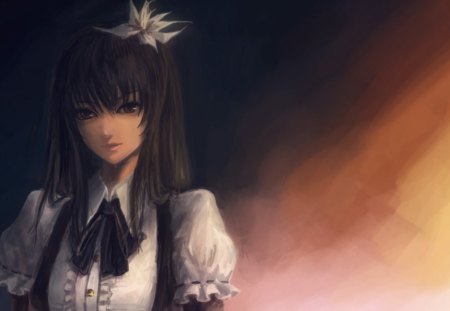 Beauty - anime, hot, portrait, girl, flower, maid, hair, uniform, black, white, pin