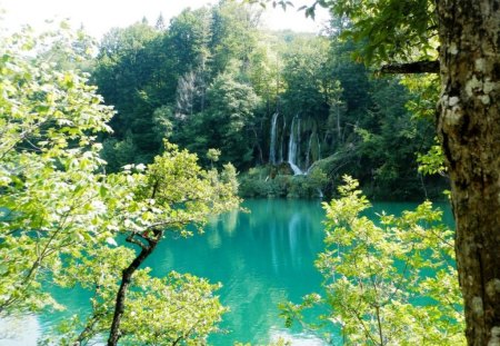 AQUAMARINE BEAUTY - forests, trees, croatia, water, waterfalls, foliage, nature, lakes, rivers