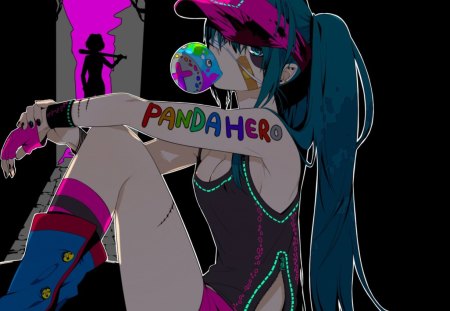 Pandahero - blue hair, open top, blue eyes, bubblegum