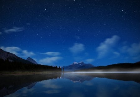 Star Sky - clouds, beauty of nature, hills, water, night, stars, nature, land, mountains, lakes, animals