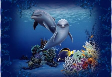 underwater_enchantment - plants, dolphins, water, vines