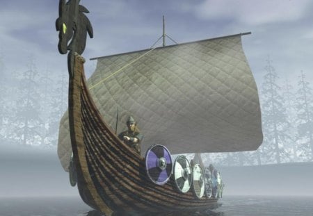 Vikings_Ship - water, sail, ship, mascot