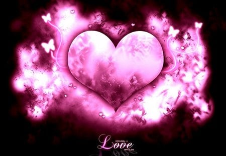 Love - heart, romantic, love, pink, sweet, black, cloud, butterfly, smoke