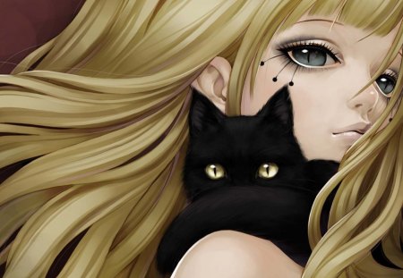 Cat and Girl - cg, meow, animal, girl, cat